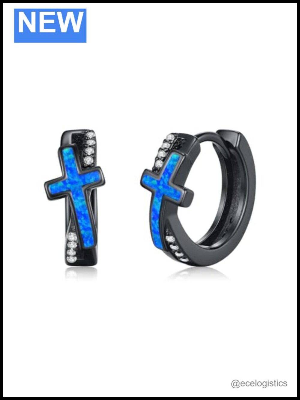 925 Sterling Silver Cross Hoop Earrings Huggie Blue Opal Christian